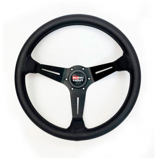Volante Deportivo BURNNOUT Classic Grip – 350mm, Cuero Microperforado, Negro