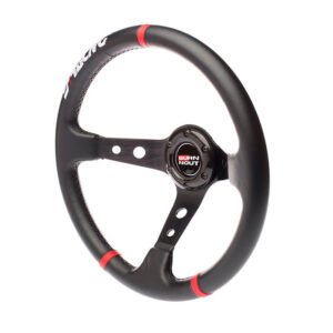 Volante Deportivo BURNNOUT Street Line – 350mm, Cuero PU, Detalles Racing Rojos