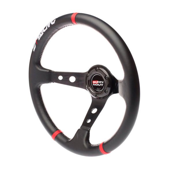 Volante Deportivo BURNNOUT Street Line – 350mm, Cuero PU, Detalles Racing Rojos